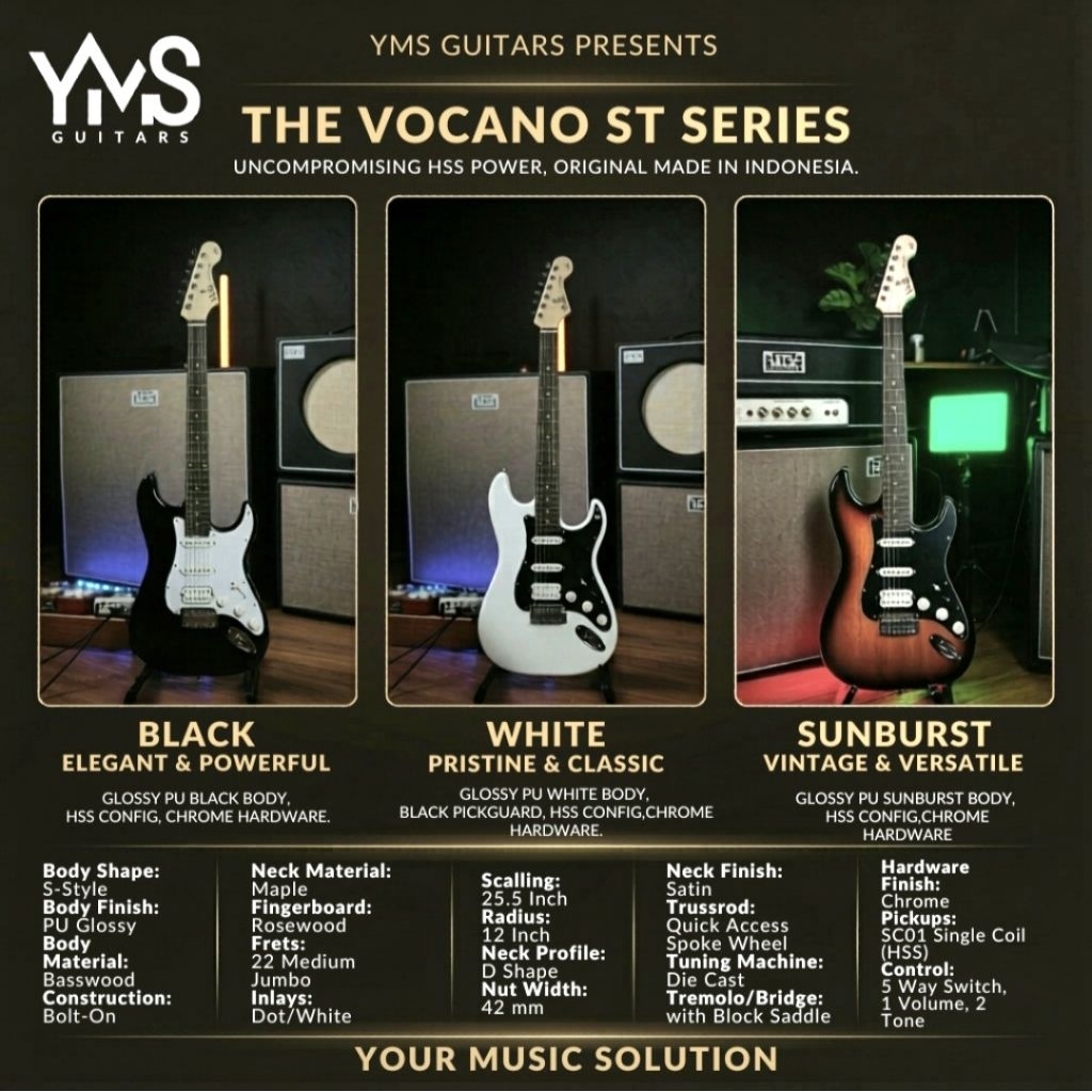 YMS Guitars Guitar Gitar Vocano ST Series HSS - Strat Stratocaster
