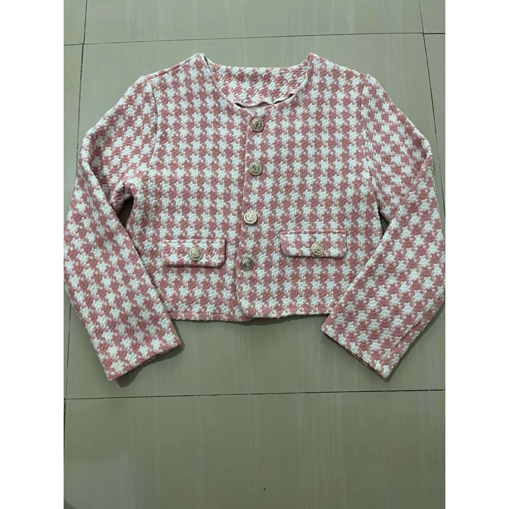 PRELOVED Pink white tweed blazer