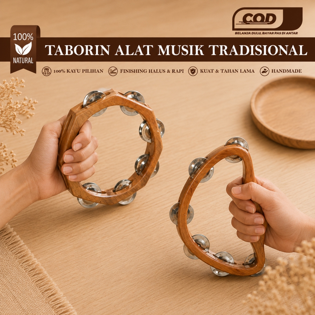 Tamborin Kayu Kecrekan Tambourine Alat Musik Perkusi, duniakayuku
