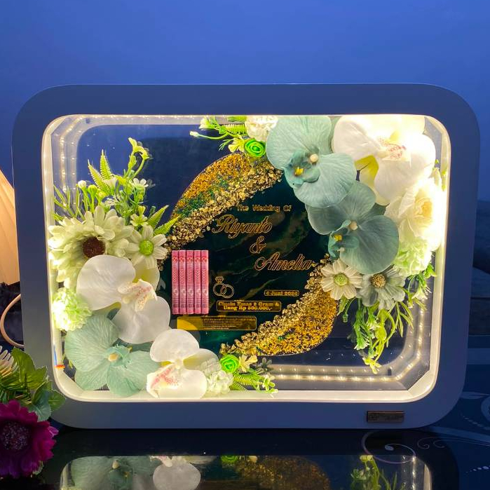 1 HARI JADI Mahar Pernikahan Resin mahar resin mahar unik ukuran 30x40 cm bingkai lengkung oval