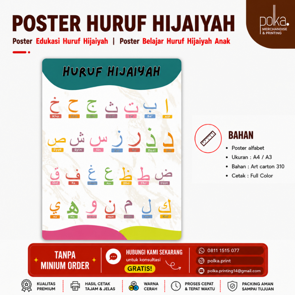 Poster Edukasi Huruf Hijaiyah |  Poster Belajar Huruf Hijaiyah Anak