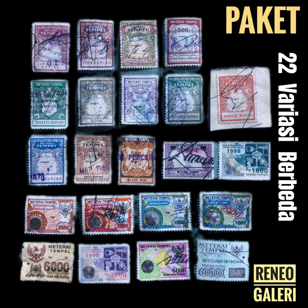 Paket 22 Variasi Materai Kuno Bekas meterai lama matrai metrai antik stempel pos lembar koleksi Fila