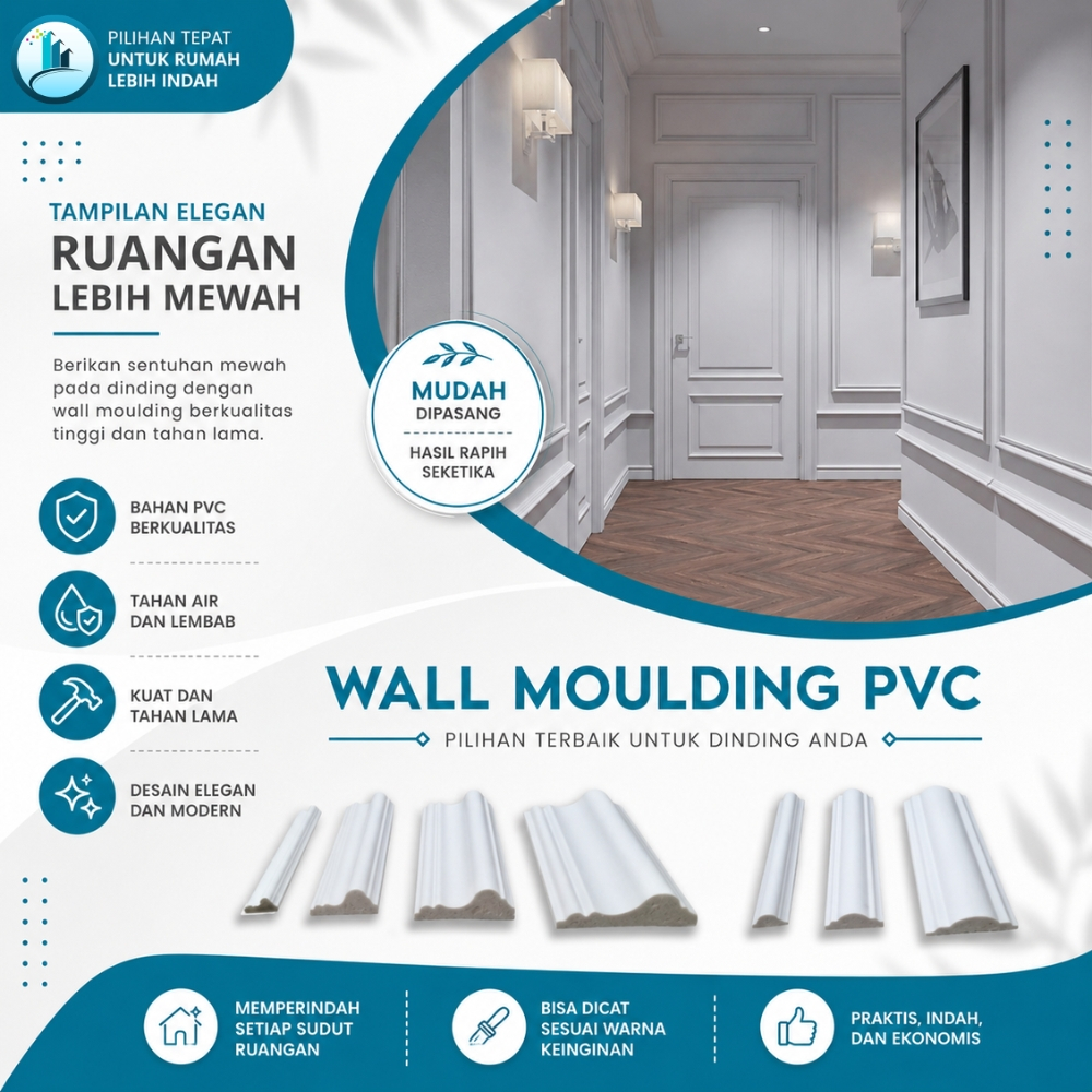 Wall Molding Plavon List Moulding PVC Dinding Wainscoting PVC Wolmolding Waterproof Aesthetic