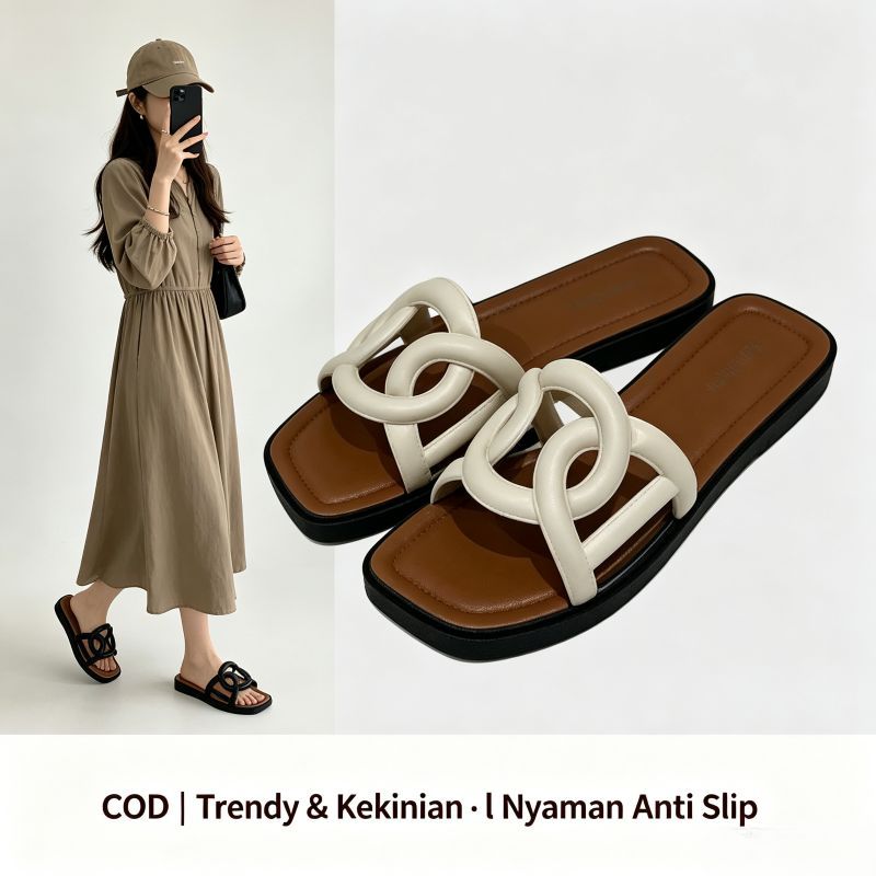 [COD] Sandal Wanita Flat Model Anyaman - Sendal Jepit Wanita Sol Empuk Anti Slip Kekinian Cocok untu
