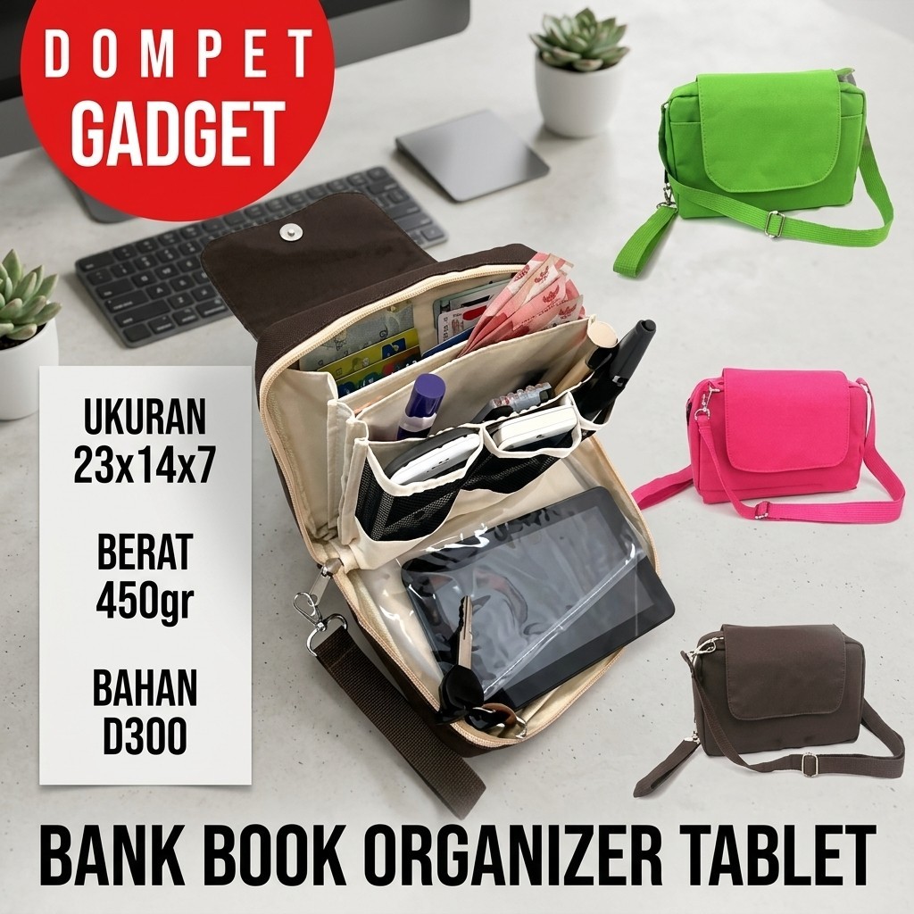 BBO Tab (Bank Book Organizer Tablet) Muat Tablet 7 Inch Tas Selempang Dompet Buku Tabungan Kartu ATM