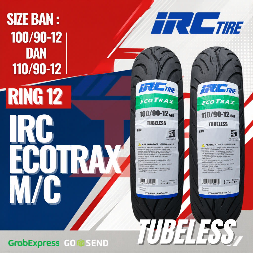 Ban IRC ECOTRAX Ring 12 Tubeless Utk Motor Scoopy, Freego, Genio, dll