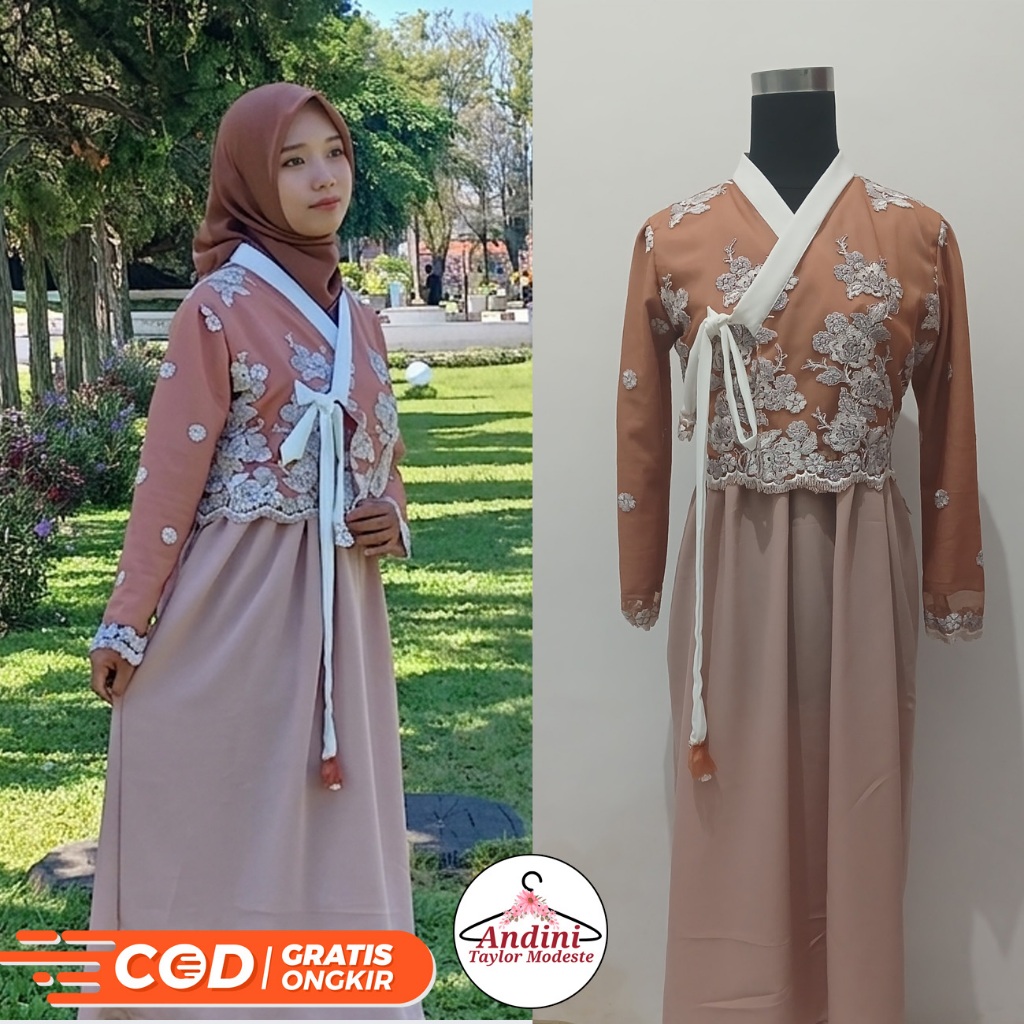Pre-order Hanbok Hijab Gamis Dress Korea Style Tradisional Modern Brukat