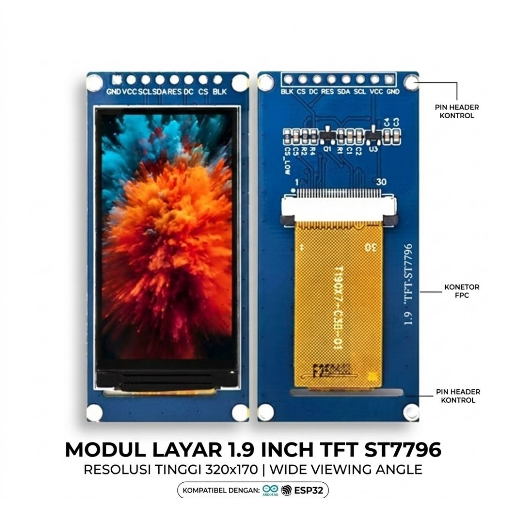 Display TFT 1.9 inch IPS FULL ANGLE driver ST7796, 170x320 resolusion