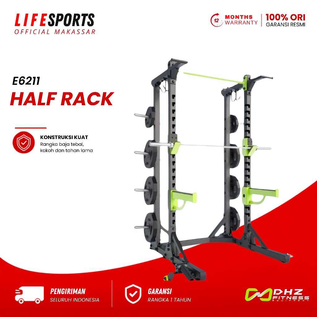 Lifesports - New Alat Olahraga Fitness Gym Functional Half Rack Squat Power Rack Machine DHZ E6221
