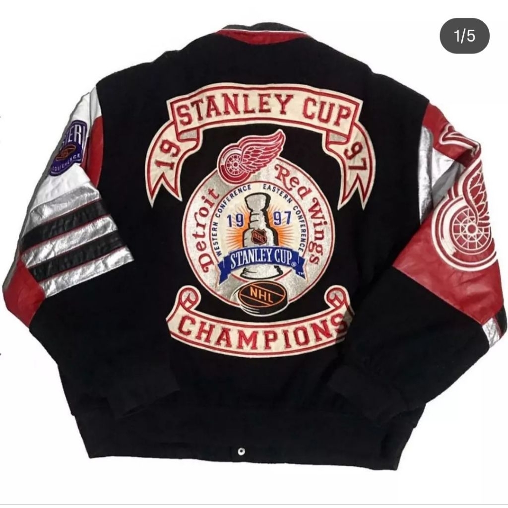 Vintage Jeff Hamilton 1996 NHL Stanley Cup Detroit Redwings Champion Series Wool Leather Jacket