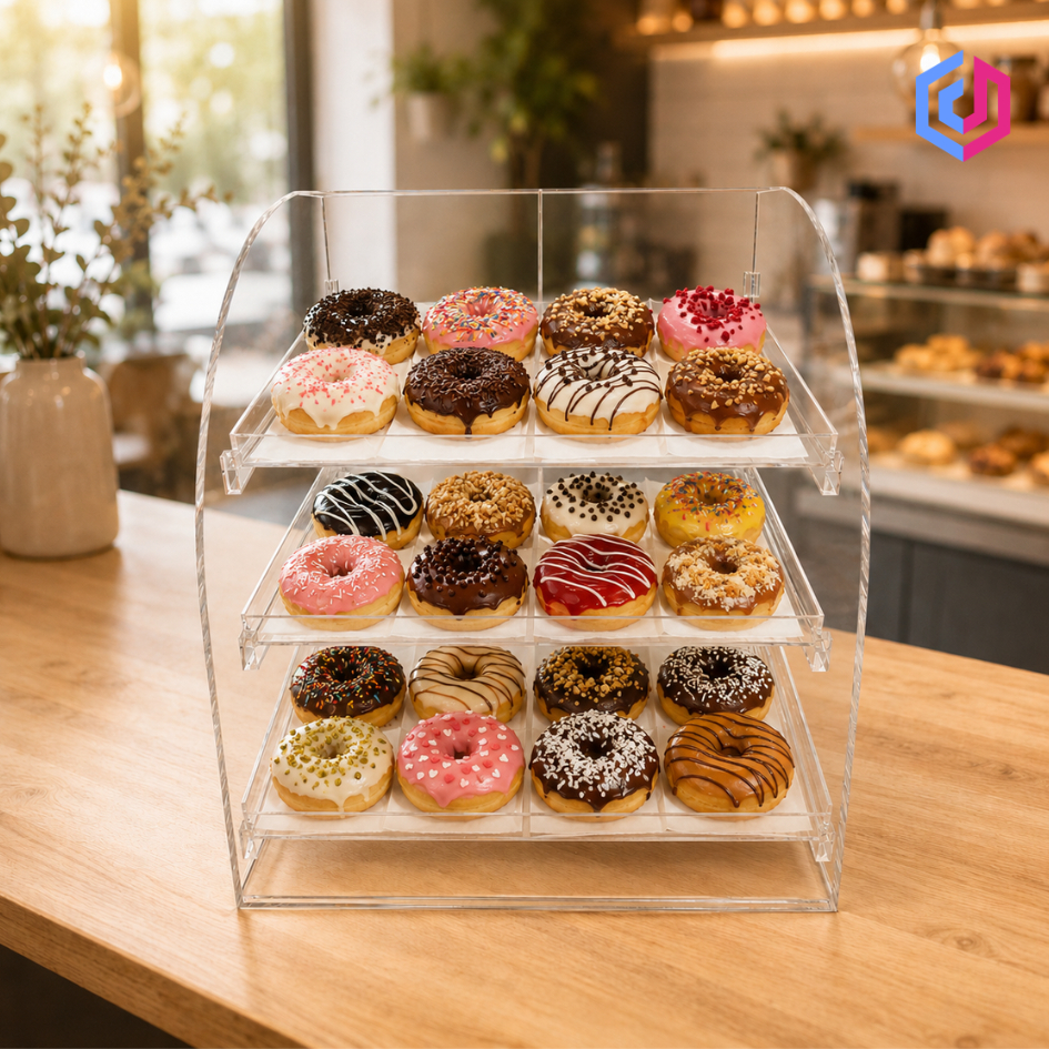 Etalase Kue Akrilik 3 Rak Bening Display Donat Cupcake Bakery