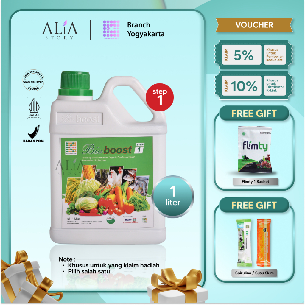Botol BioBoost Step 1 K Link Original 1 Liter Perbaiki pH Tanah Pupuk Cair Organik Hayati Bio Bos Bi