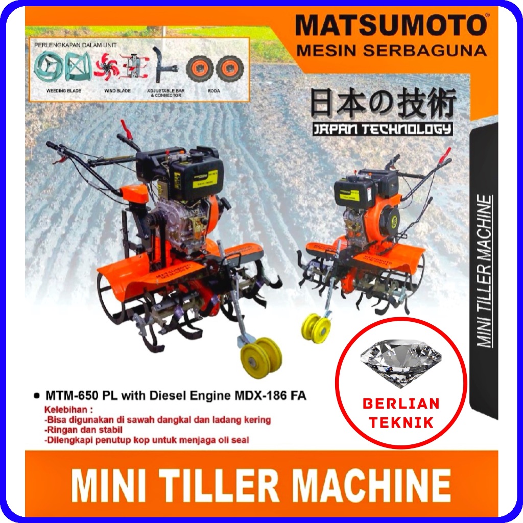 Traktor Sawah Tiller Matsumoto MTM 650 PL + Mesin Solar 10 HP