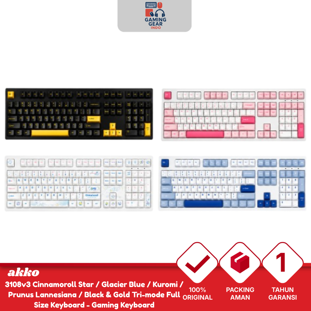 Akko 3108v3 Cinnamoroll Star / Glacier Blue / Kuromi / Prunus Lannesiana / Black & Gold Tri-mode Ful