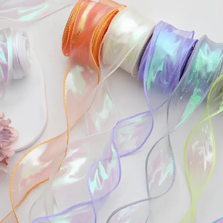 [1 Roll / Ecer] Pita Tile Hologram Gelombang 4cm - Pita Organdi Glossy Korean Style Buket Bunga