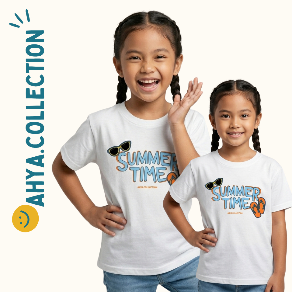 Kaos Atasan Anak Perempuan Baju Cewek Lengan Pendek Motif Summer Time Lucu Ahya Collection + Bonus F