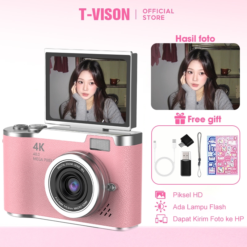 T-VISON LK007 Kamera Digital 4K 48MP Kamera Vlogging untuk Fotografi dengan Layar Lipat 3" 180° Kame