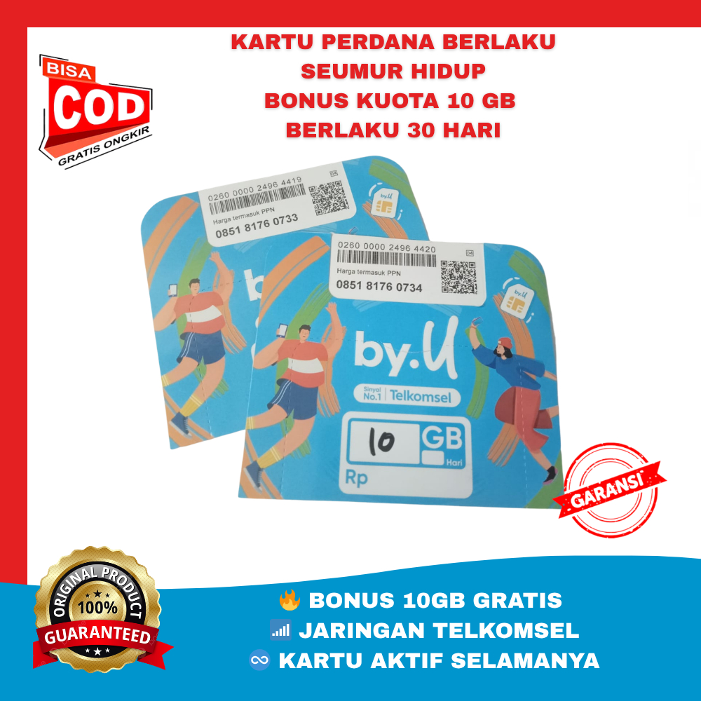 Kartu Perdana by.U Telkomsel 10GB Siap Pakai 4G LTE Internet Cepat Support Modem MiFi Router