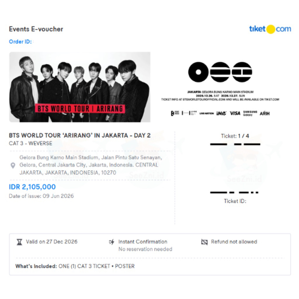 BTS ARIRANG JAKARTA TICKET