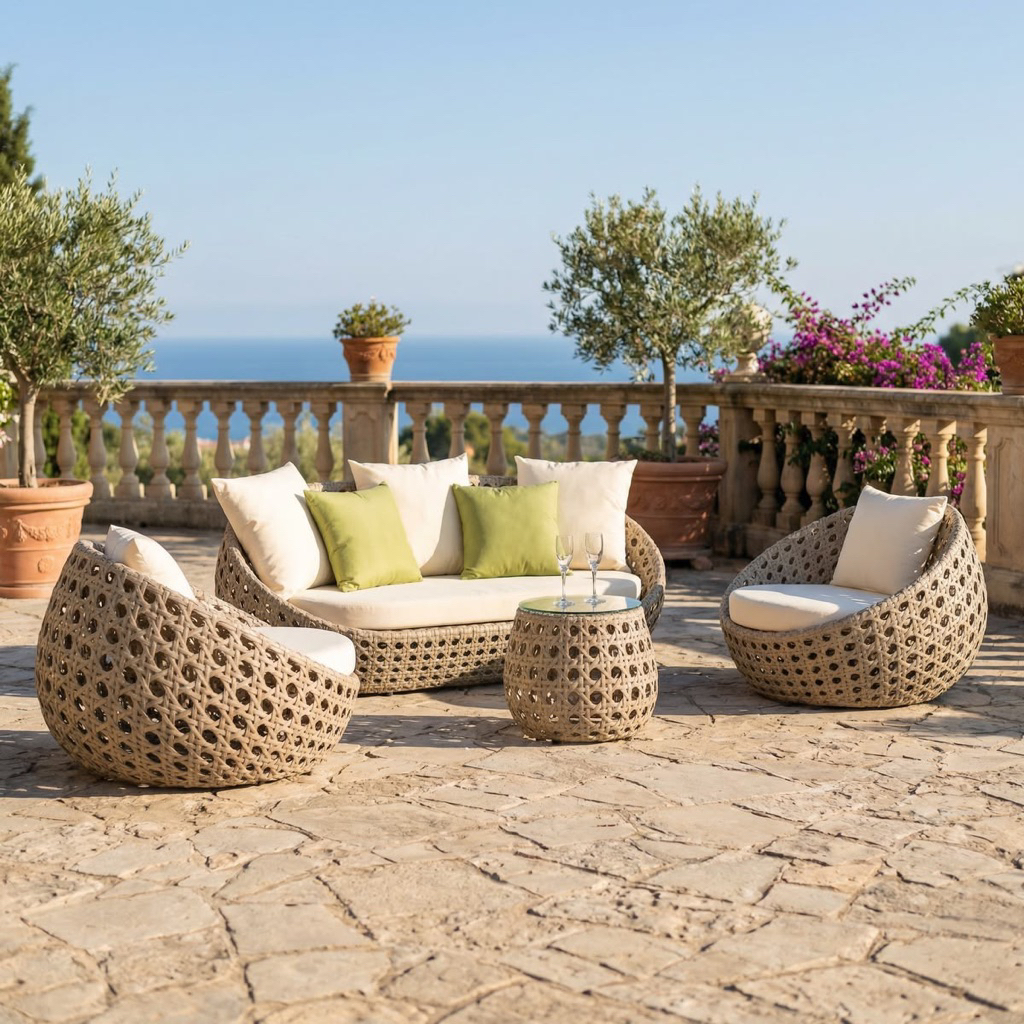 Set sofa tamu rotan outdoor sofa rotan sintetis terbaru
