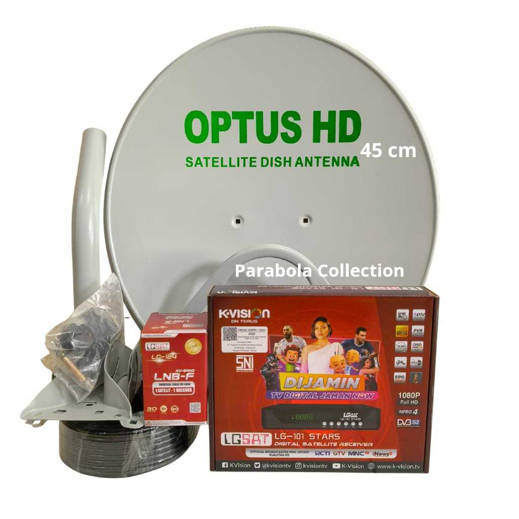 Parabola Optus 45 cm Full Set Lengkap + Receiver Lgsat Stars Hd