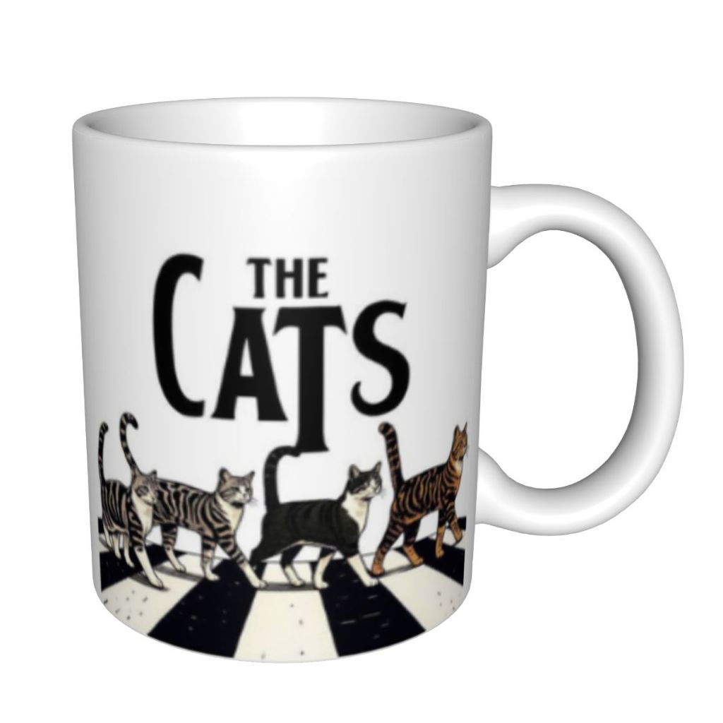 Gelas Kopi Mug Keramik Motif Kucing Lintas Zebra Inspired The Beatles,Minum Unik Hadiah Pecinta Kuci