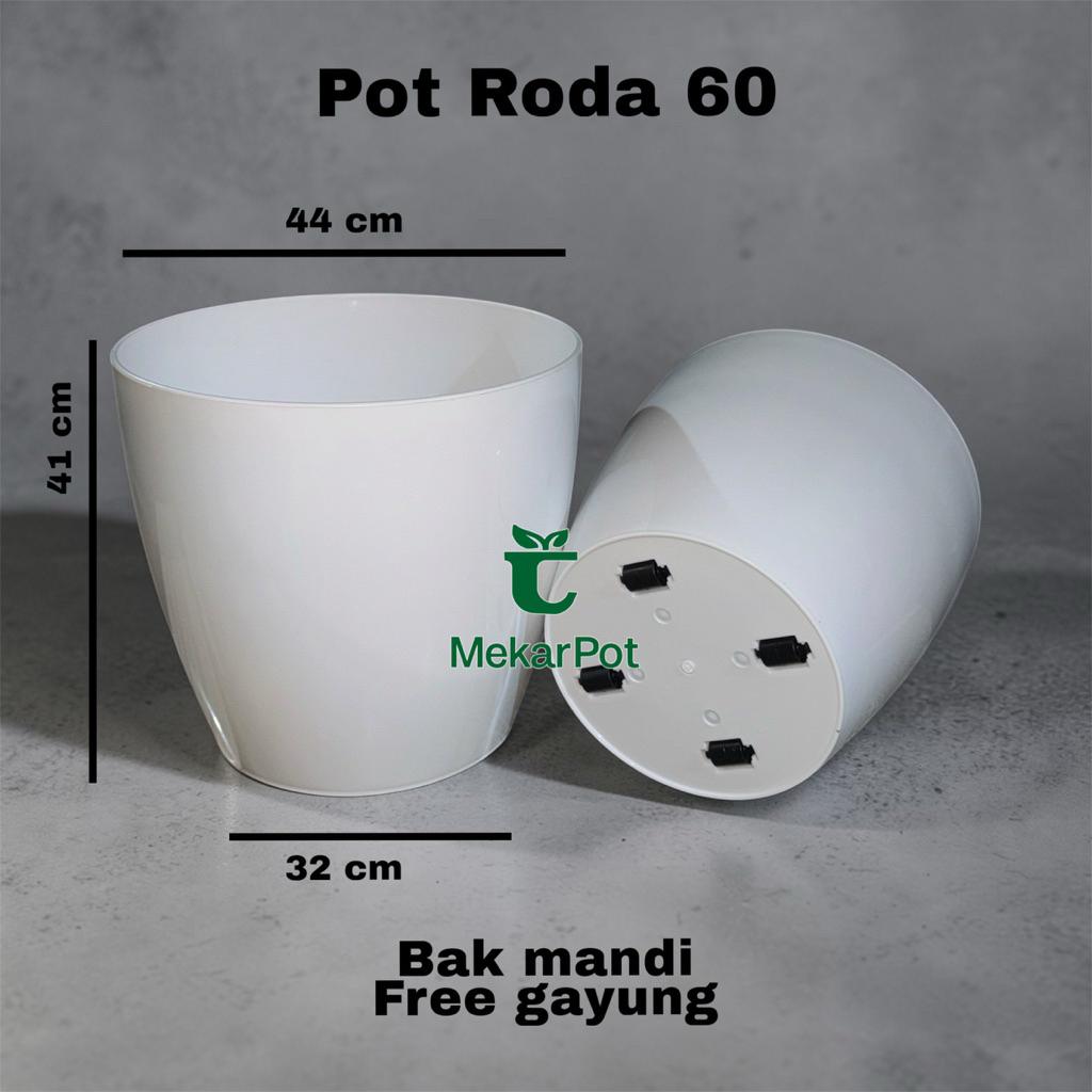 Pot Bunga Roda Modern Putih Hitam Ukuran 40 50 60 untuk Tanaman Besar