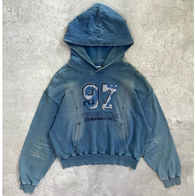 Prenda Indigo Stone Washed Hoodie Mid Blue