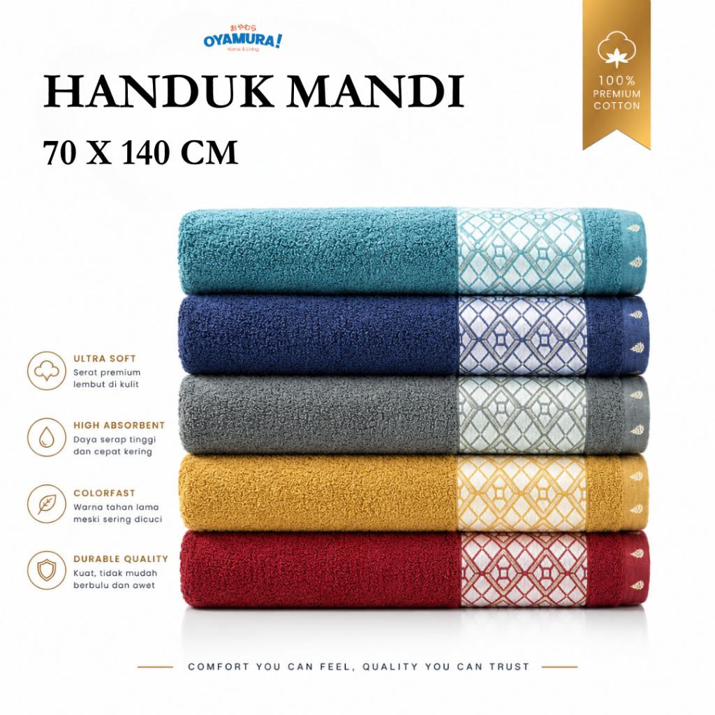 Handuk Mandi OHANNA Katun Dewasa Ukuran 70x140 cm Ohanna Menyerap Air- Oyamura