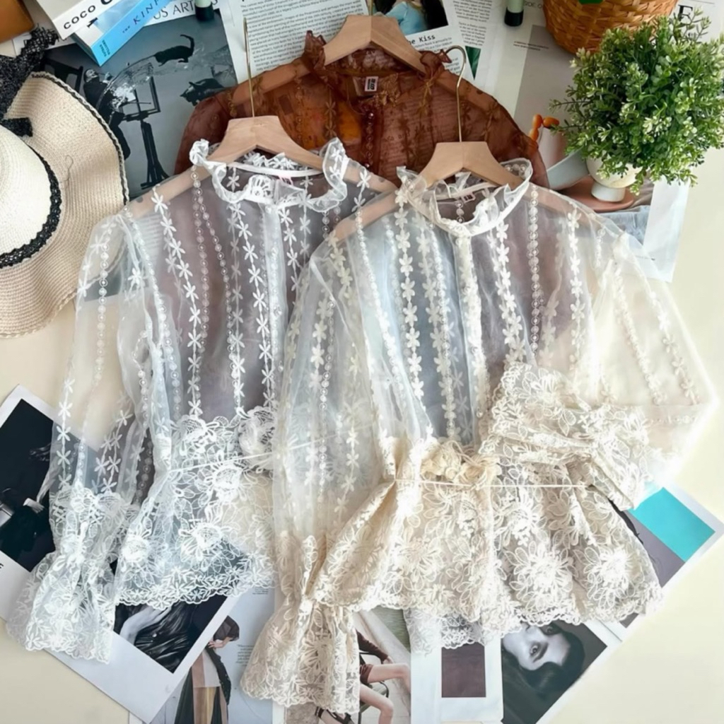 MELLZA ORGANZA BLOUSE | Blouse Transparant | Blouse organza | Blouse Wanita | Blouse Bordir