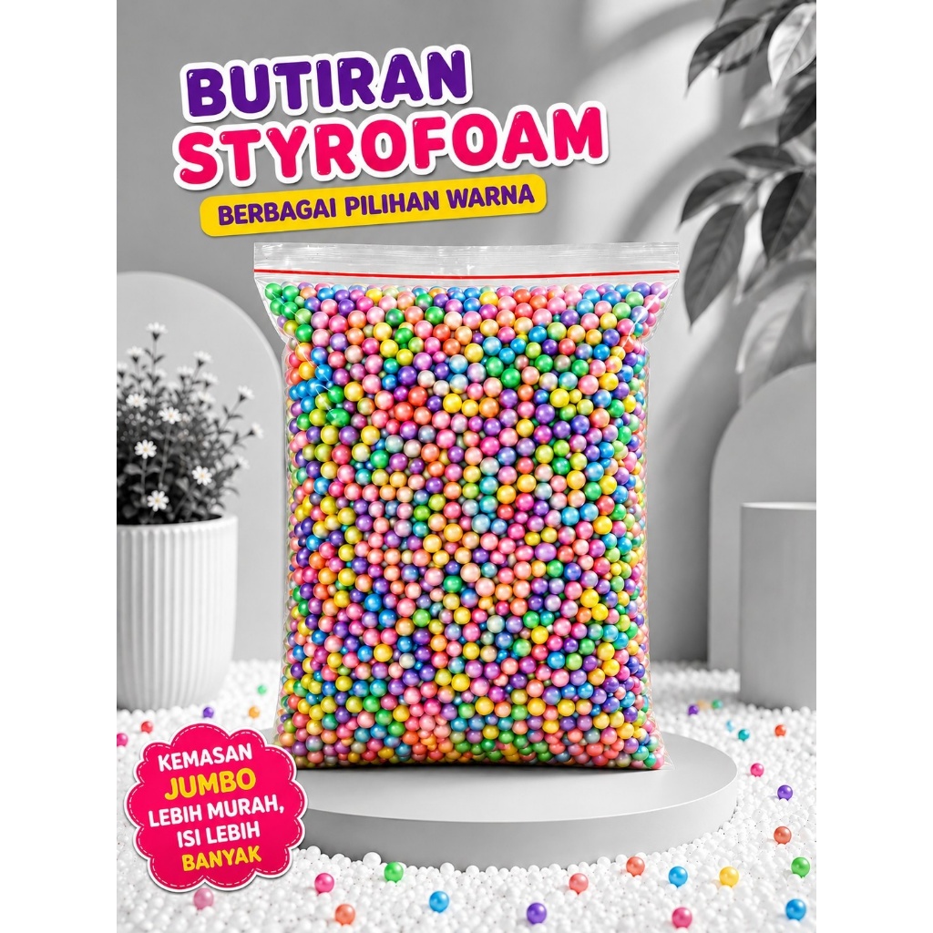 STYROFOAM BULAT - BUTIRAN STYROFOAM 10 GELAS - BUTIRAN STYROFOAM WARNA TERMURAH