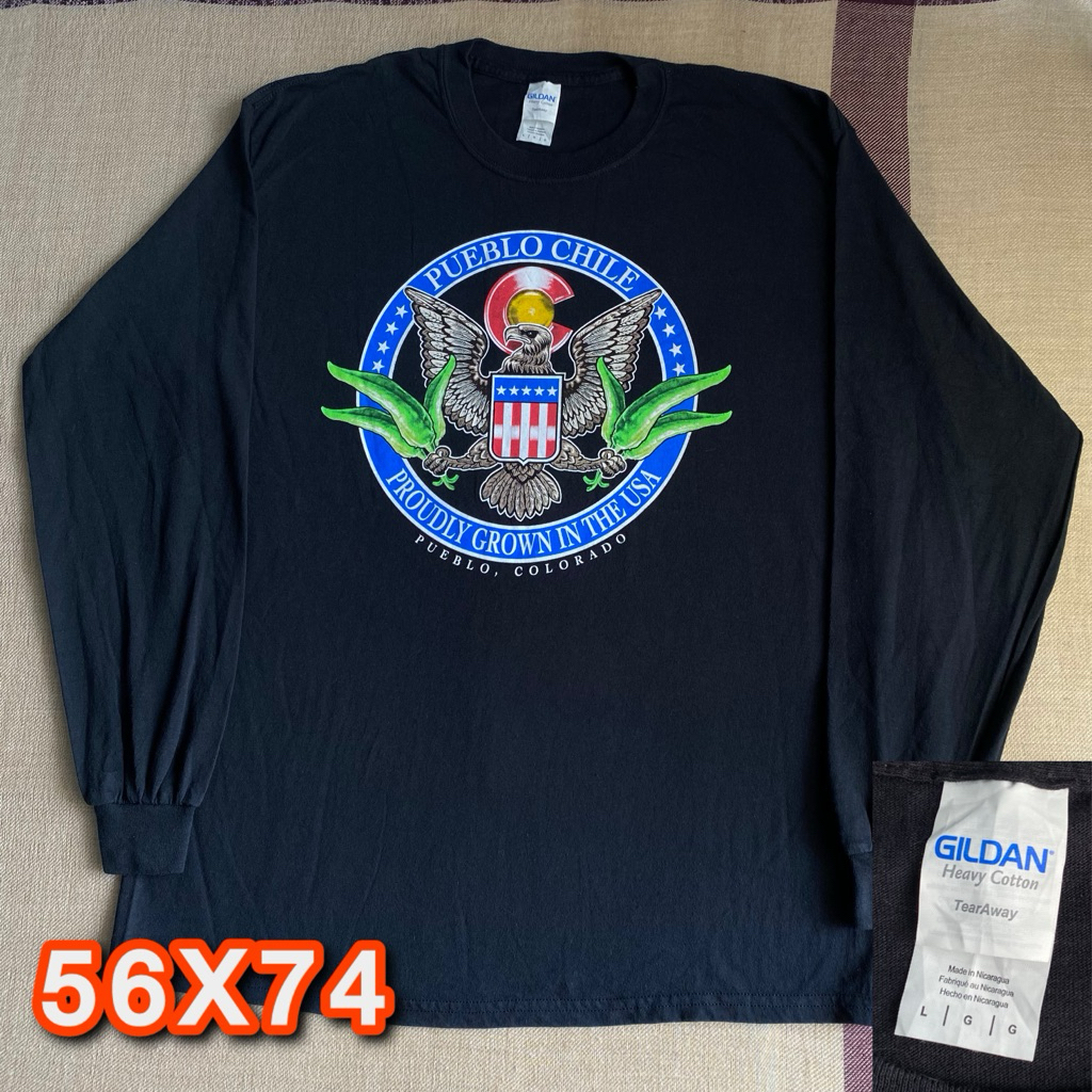 Kaos Lengan Panjang Gildan Heavy Cotton Pueblo Chile Black Longsleeve Second original