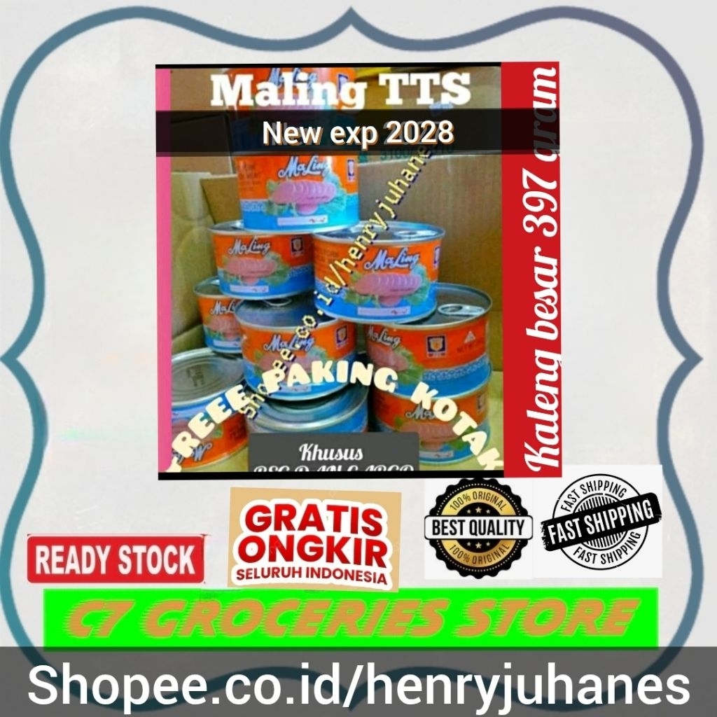 397 MALING TTS CANNED HAM PORK LUNCHEON MEAT / maling babi / daging babi kaleng ukuran kaleng besar