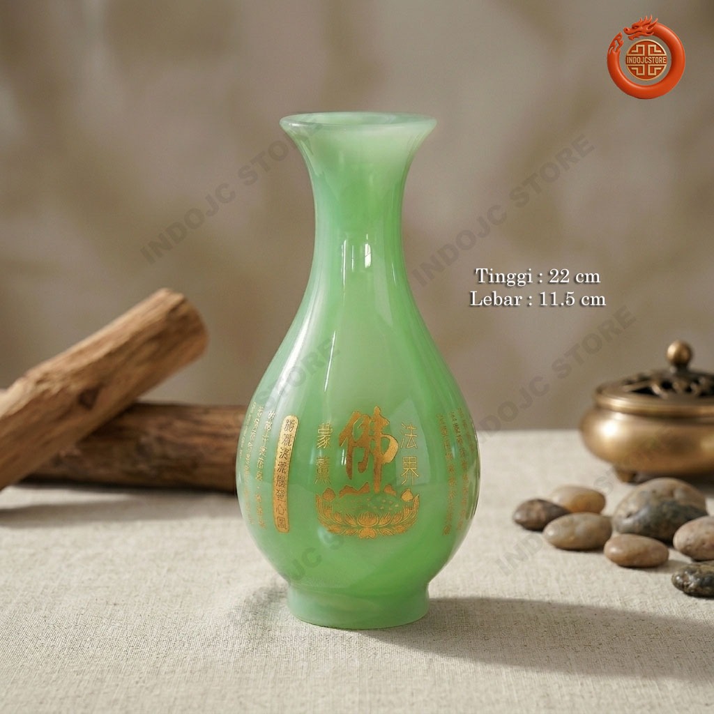 Vas Bunga Keramik Giok Hijau Premium / Vas Altar Sembahyang Buddha Elegan