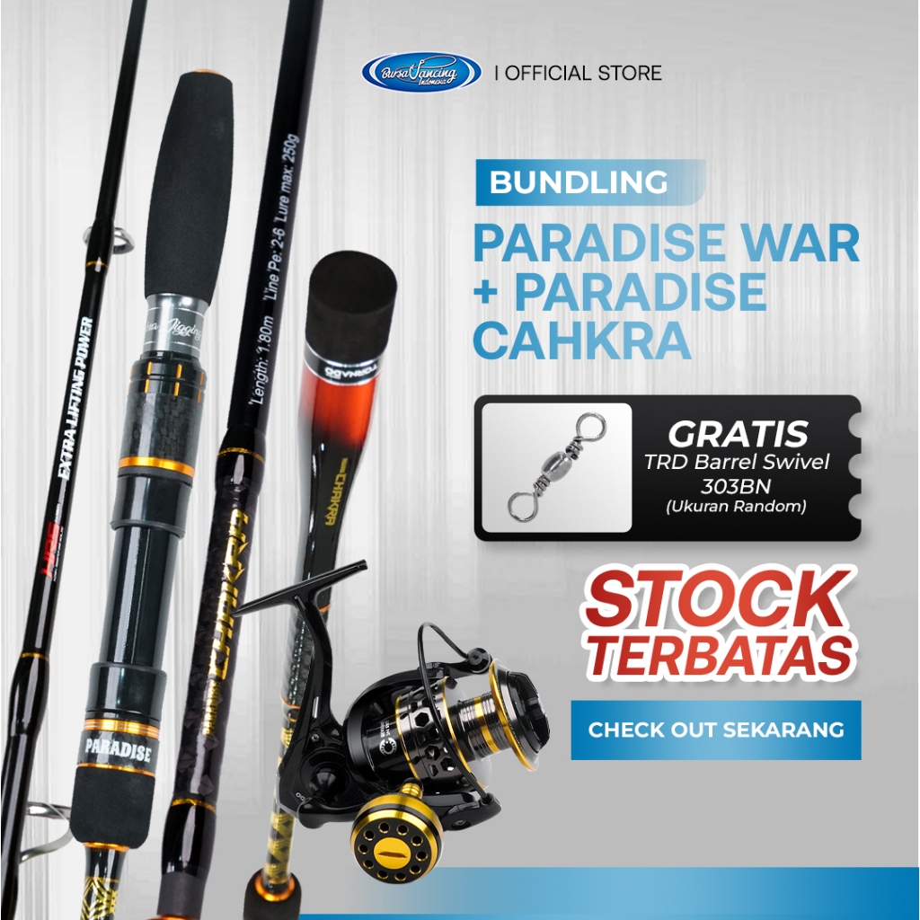 Paket Bundling Joran Jigging Paradise Chakra + Reel Spinning Paradise WAR – Siap Pakai Mancing Laut 