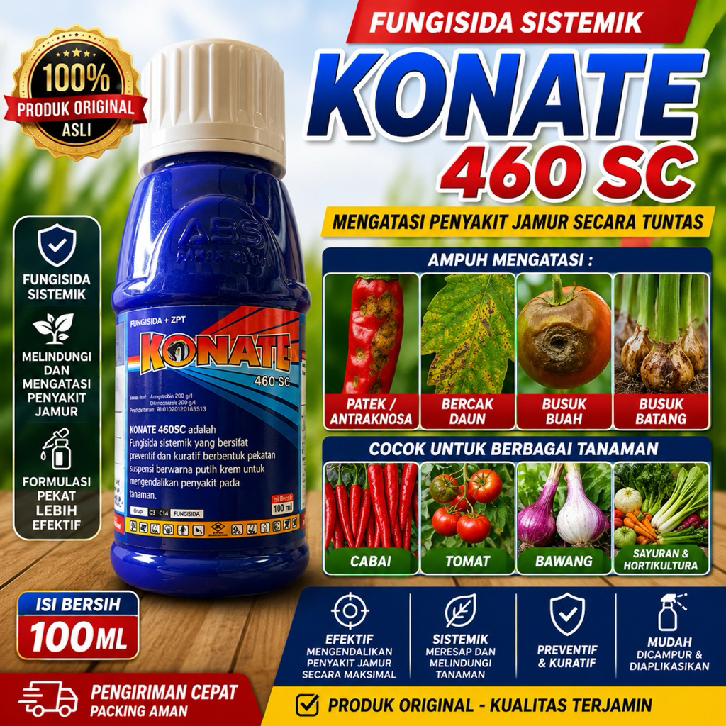 Fungisida Konate 460 SC 100ml 250ml Obat Patek Cabai Antraknosa Bercak Daun Busuk Buah Sistemik