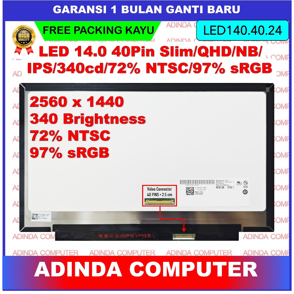 LCD LED Laptop DELL LATITUDE E7470 14 Inch 40 Pin Slim QHD B140QAN01.0