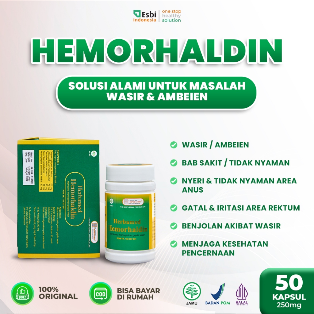 Herbamed HEMORHALDIN - Obat Herbal Hernia Turun Berok Wasir Ambeien Sudah BPOM | Obat Wasir Hemoroid