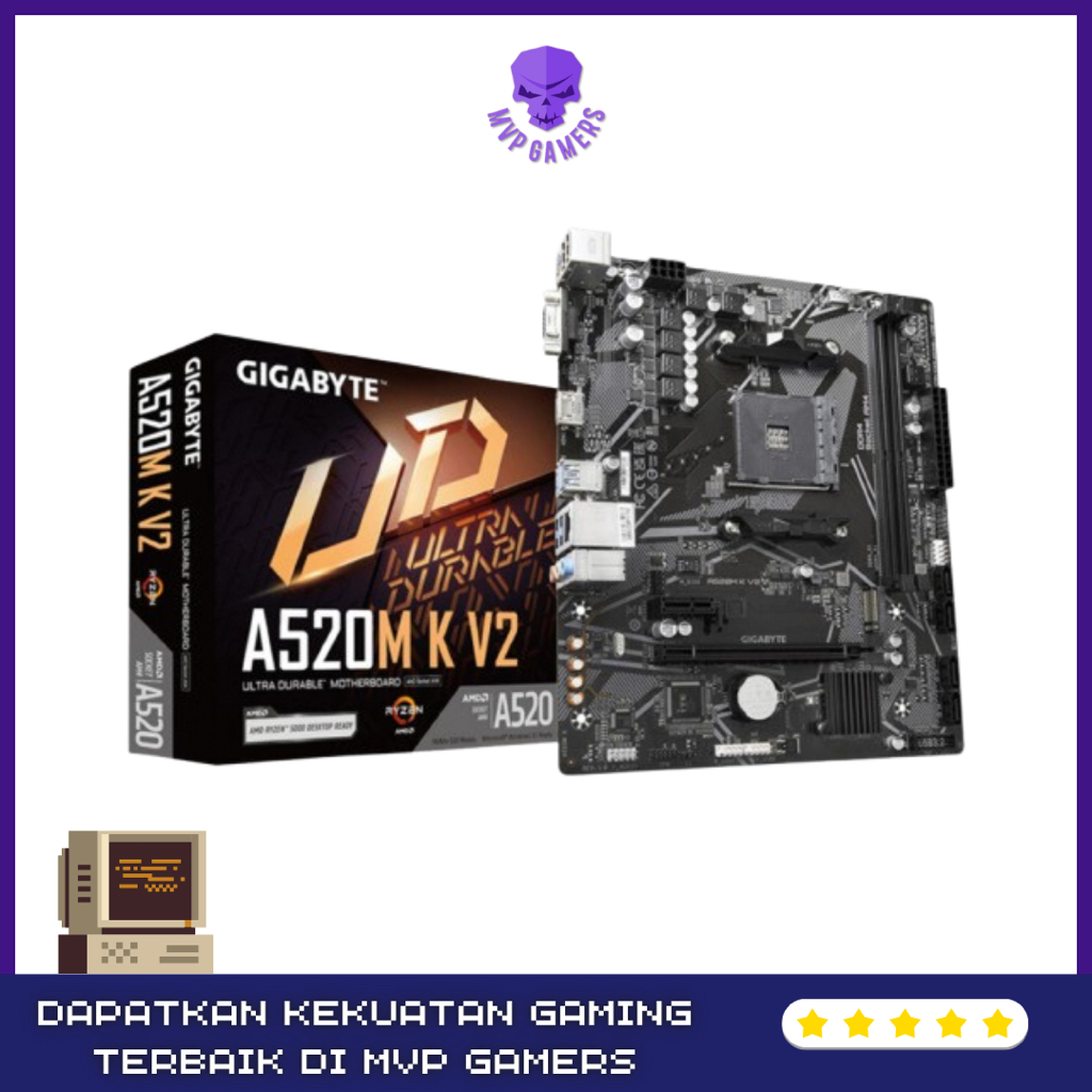 Motherboard GIGABYTE A520M K V2 AMD AM4 DDR4 M.2 NVMe Mainboard PC Gaming Murah Original Garansi Res