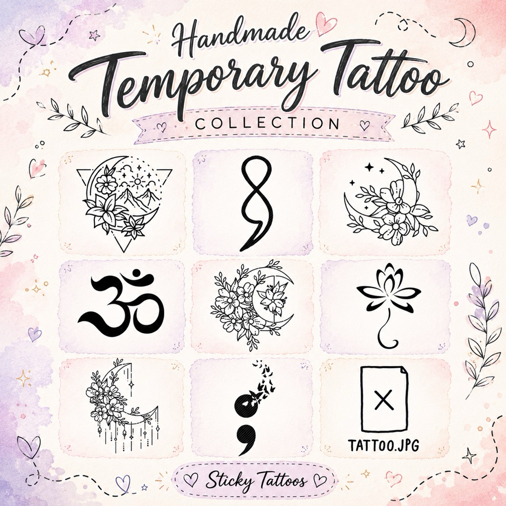 ST14 - STICKY TATTOO TEMPORARY TATO TEMPORER SEMICOLON LINEART LOTUS TERATAI INFINITY MOON BULAN