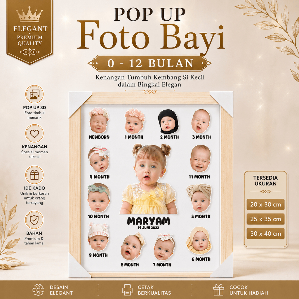 POP UP Baby Milestone Frame | Bingkai Wajah Bayi | Baby's First Year Frame