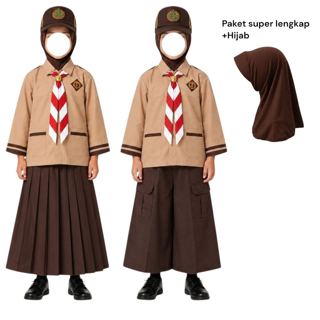 Seragam pramuka SD siaga panjang + hijab / baju pramuka siaga panjang/ seragam sekolah pramuka siaga
