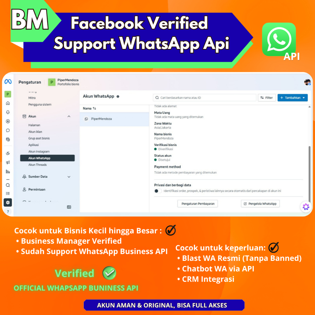 Business Manager Facebook Verified Support WhatsApp Api