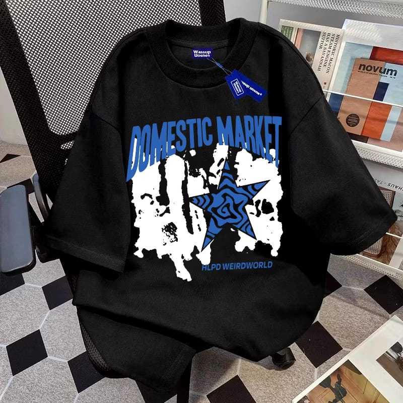 Kaos Distro DOMESTIC MARKET Biru & Bintang Biru / kaos pria wanita