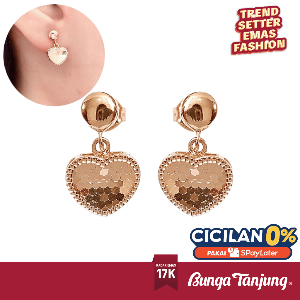ANTING TINDIK BULAT HATI DISCO - EMAS 17K - BUNGA TANJUNG GOLD