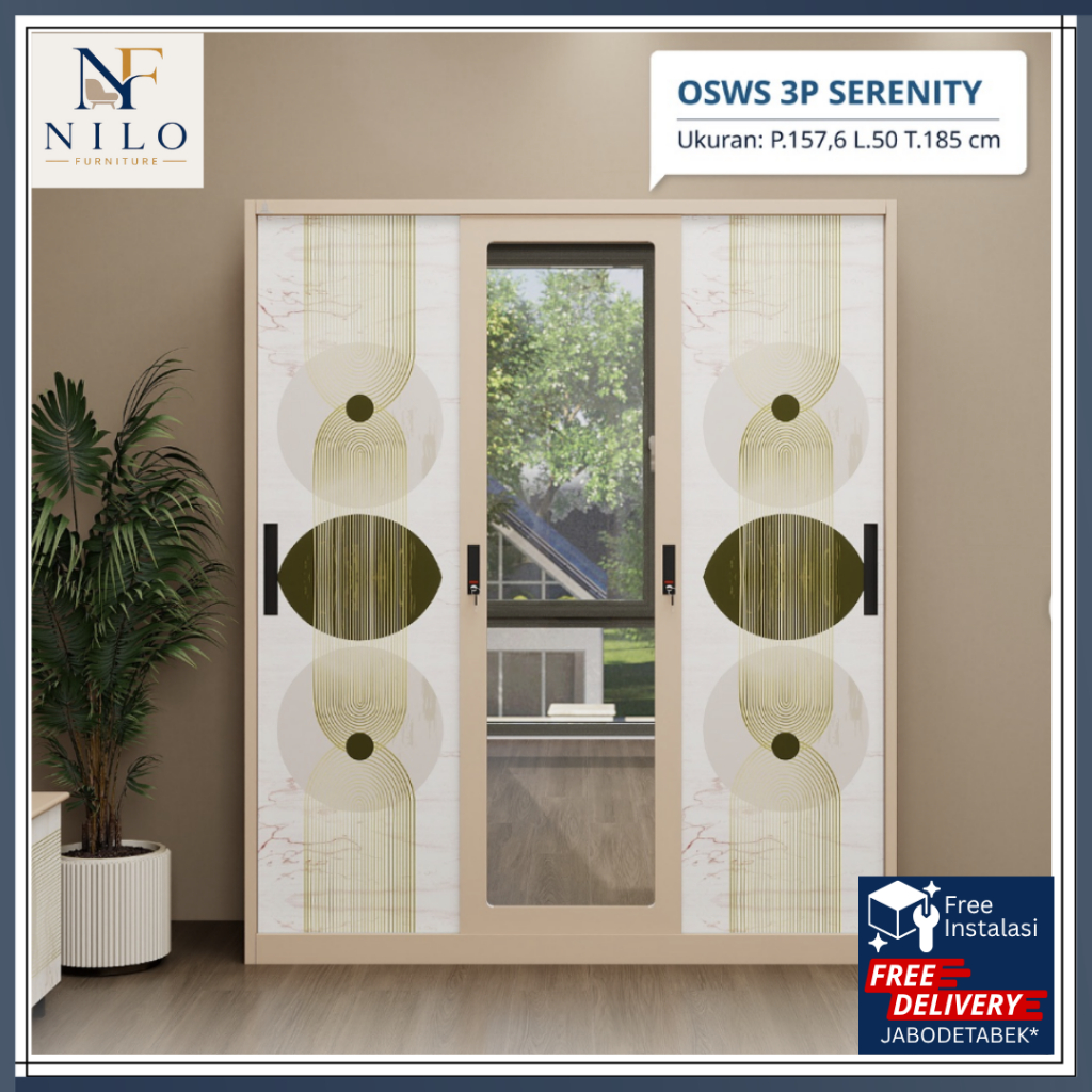 Lemari Pakaian - Olymsteel OSWS Serenity - 2P 90/120 - 3P 150 - 4P2L - 3P1L - Lemari Baju Besi - Lem