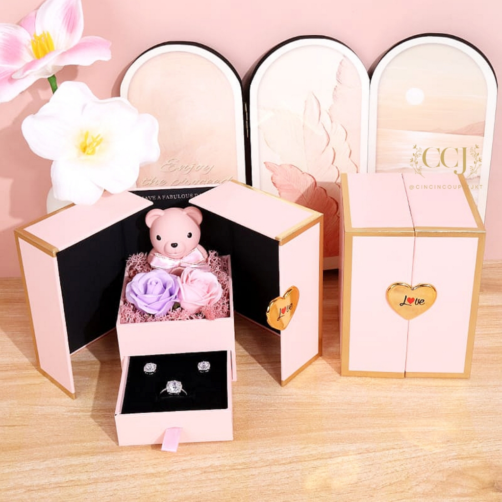 LOVE TEDDY PROMISE BOX - HIDDEN JEWELRY / BOX CINCIN NIKAH LAMARAN TEMPAT KOTAK BUNGA MAWAR DIPUTAR 