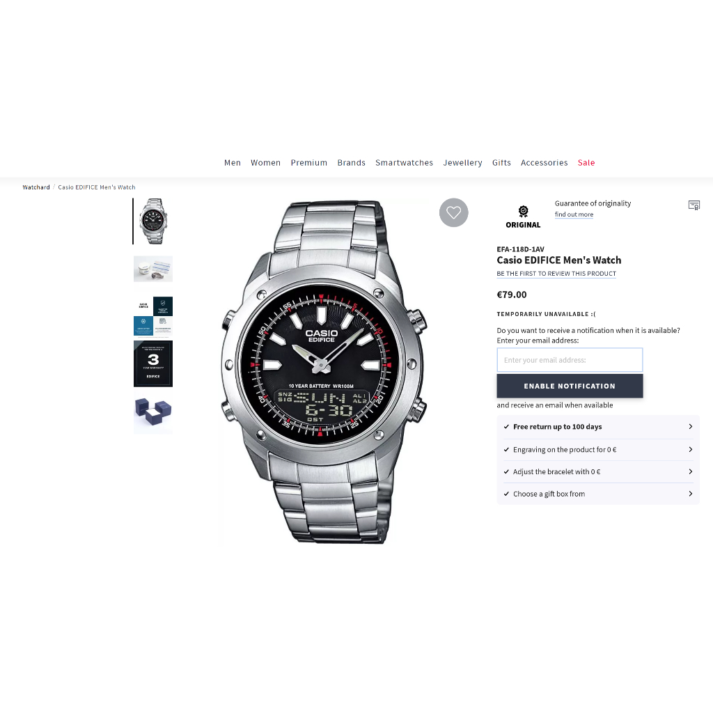 RARE Casio Edifice EFA 118D-1AV  Men's Watch Jam tangan Pria BEKAS  NORMAL Belum pernah ganti batera