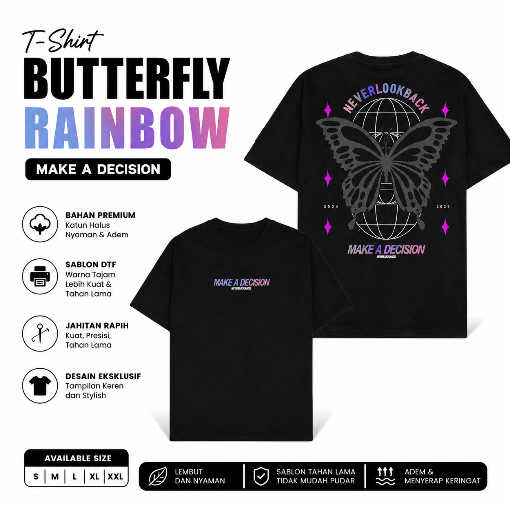 Termurah Kaos Ngab Butterfly Rainbow Make A Decision Kaos Distro Pria Wanita