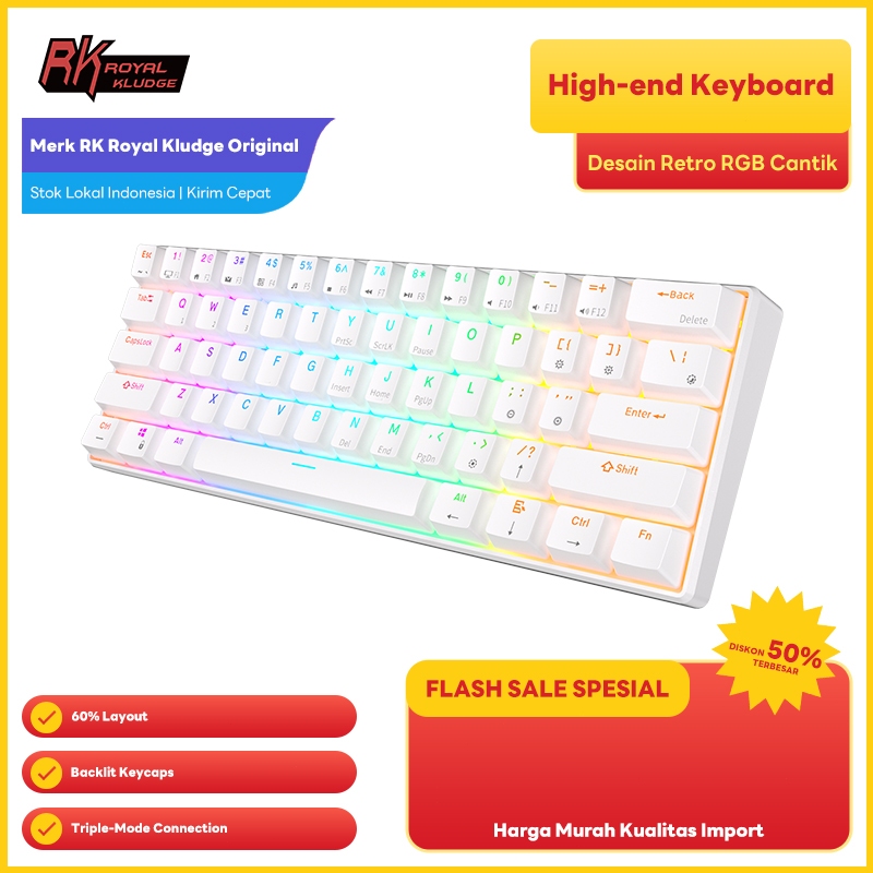 Royal Kludge RK61 RGB Wireless Mechanical Keyboard 60% Hitam/Putih